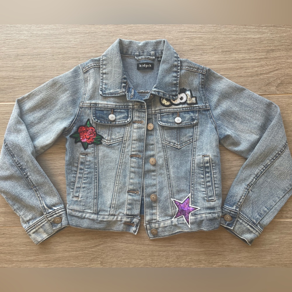 Kidpik Girls Denim Jacket with Sequin Embellishment, Size 10